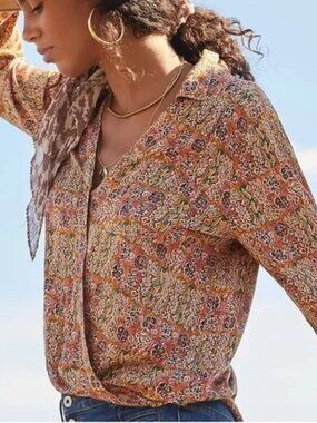 Anthropologie Pilcro Tisha paisley patchwork wrap blouse top shirt